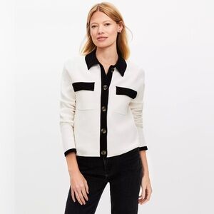 🆕 LOFT Tipped Sweater Cardigan Jacket Size XL
